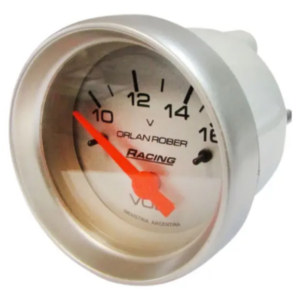 MARCADOR VOLTIMETRO 52MM 10-16V UNIVERSAL RACING PLATA